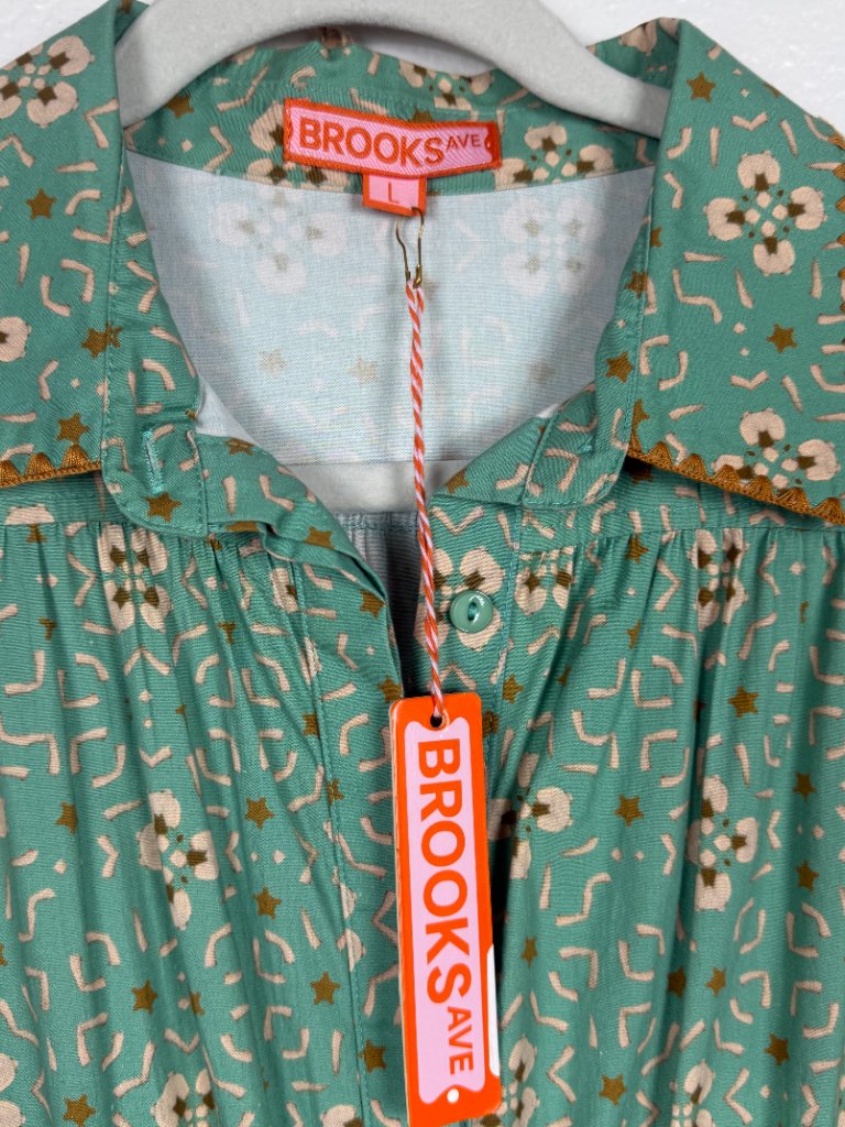 Brooks Ave Long Green Floral Dress Banyan Street Puff Sleeve Dress — image 4 of 8